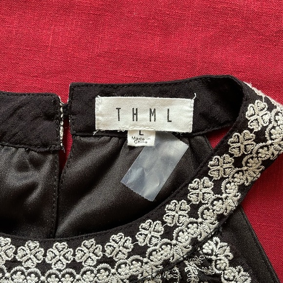 THML Sz L Black with White Embroidery Vittoria Halter Dress - Picture 11 of 14